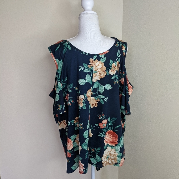 Impulsive Navy Blue Cold Shoulder Shirt 3X - Picture 4 of 9